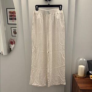 Linen Cream Wide-Leg Pants